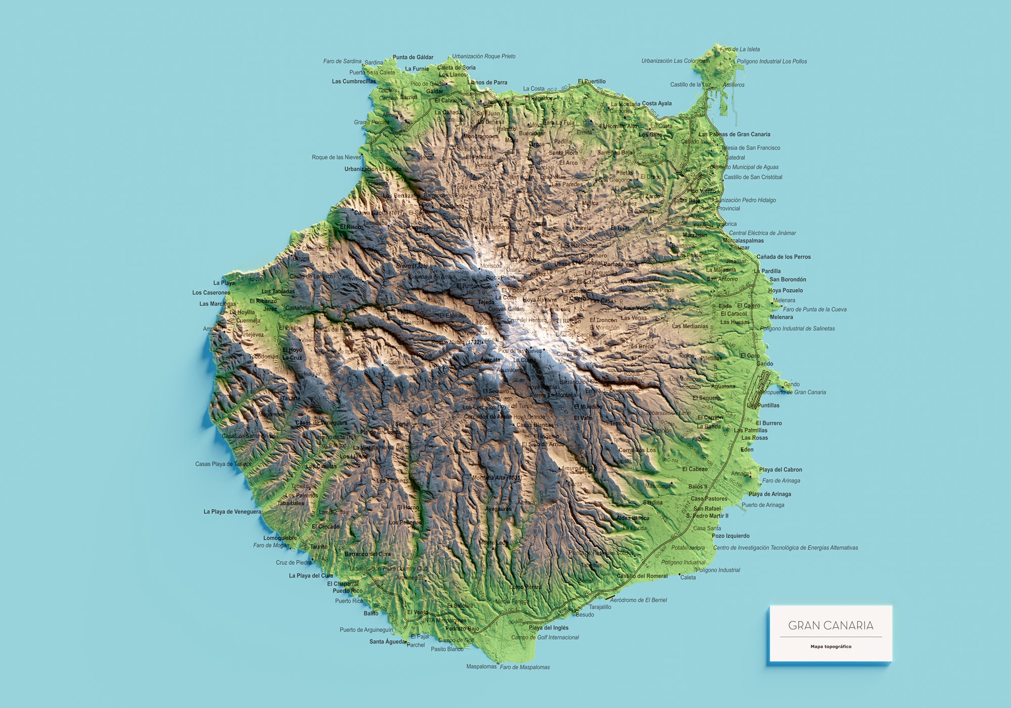 Gran Canaria. Topografische Kaart In Kleur. - Etsy Nederland