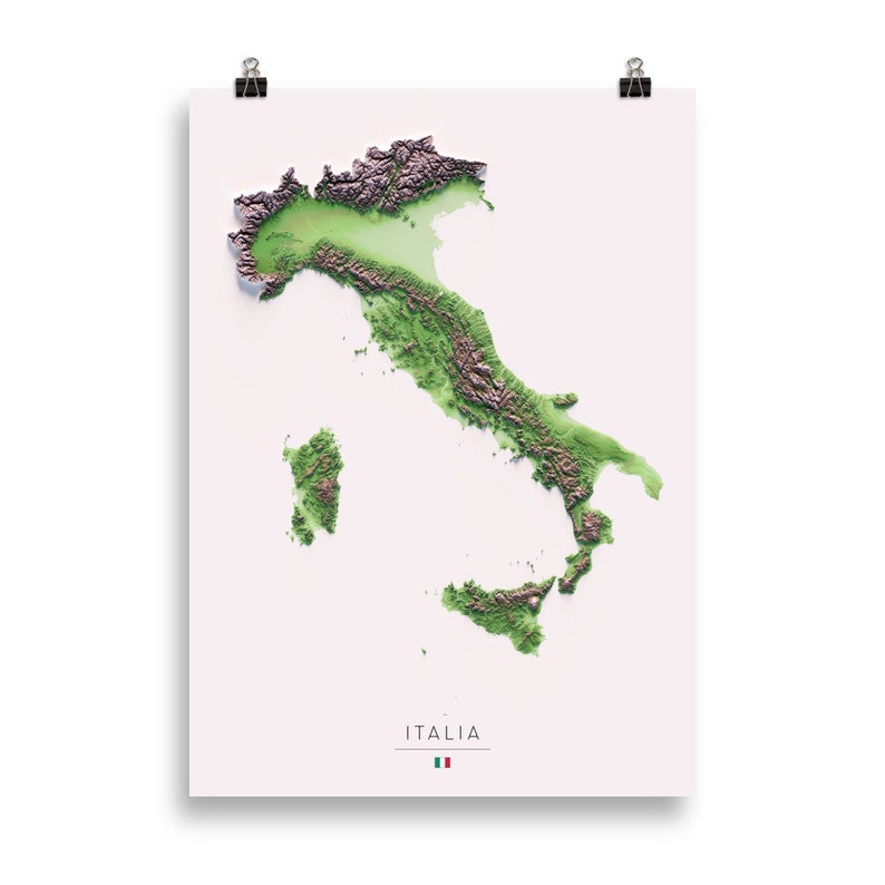 Colored Relief Map of Italy. - Etsy
