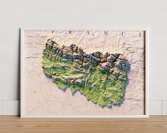 Colored topographic map of the Huesca Pyrenees.