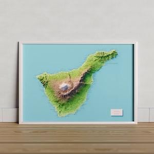 Ténérife. Carte topographique en couleur.