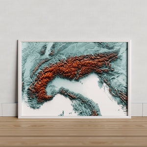 Alpes. Carte du relief artistique bleu et orange.