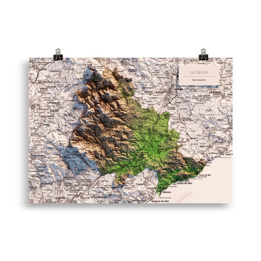 La Selva. Mapa topogràfic en color. Etsy España