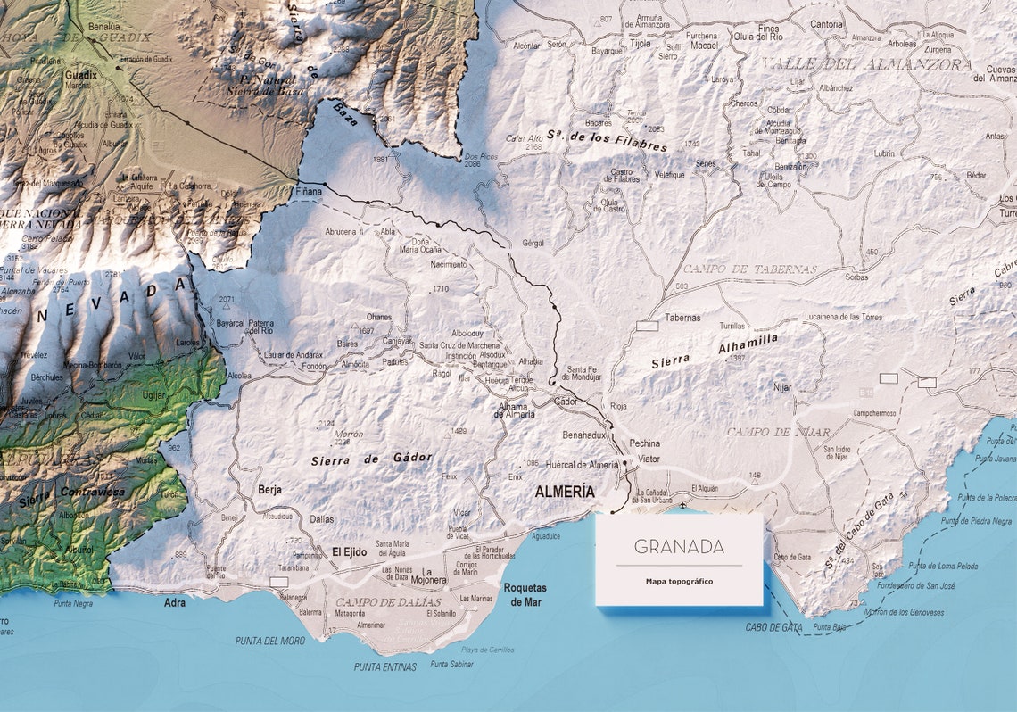 Granada. Mapa topográfico. Etsy España