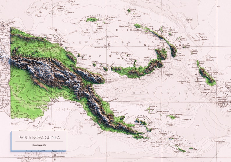 Colored Vintage Topographic Map of Papua New Guinea. Etsy Colored Vintage Topographic Map of Papua New Guinea. Etsy