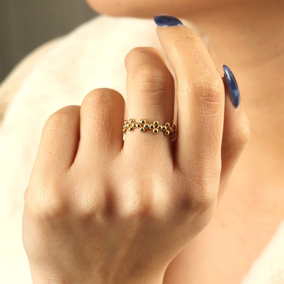 14K Gold Bead Ring Bead Band Beaded Gold Ring Minimalist Etsy