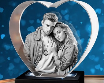 Personalized 3D Photo Crystal Heart: Engraved Keepsake Gift