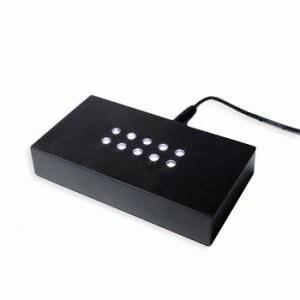 May include: A black rectangular LED light base with 12 white LED lights. The base has a power cord.