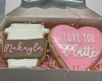 Personalized Valentine’s Day cookies/ love you a latte cookie set