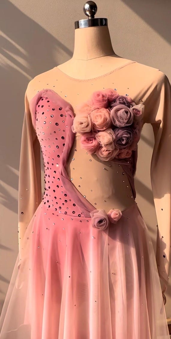 Romantic Rose Figure Skating Dress – Delicate, Dreamy  Floral Handmade Couture