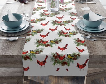 Christmas Table Runners, Winter Trend Table Runner, Red Cardinal Table Runner , Christmas Kitchen Linens Holiday Table Décor