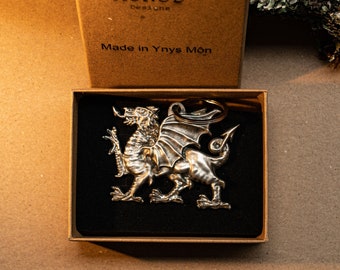 Welsh Dragon Keyring. A hand sculpted welsh dragon  cast in high quality lead free pewter, A great welsh gift.