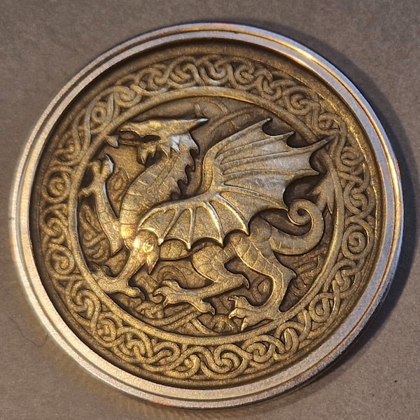 Y Ddraig Goch | Brass coin | Personalized a celtic design | engraved Coin | Ideal Gifts | Cymraeg