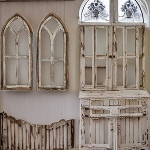 Shabby Chic Rustic French Country Farmhouse Cathedral Arch Wood Wall Decor Set Of Two