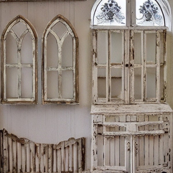 Ensemble de deux décorations murales en bois rustique shabby chic, ferme de campagne française, arche cathédrale