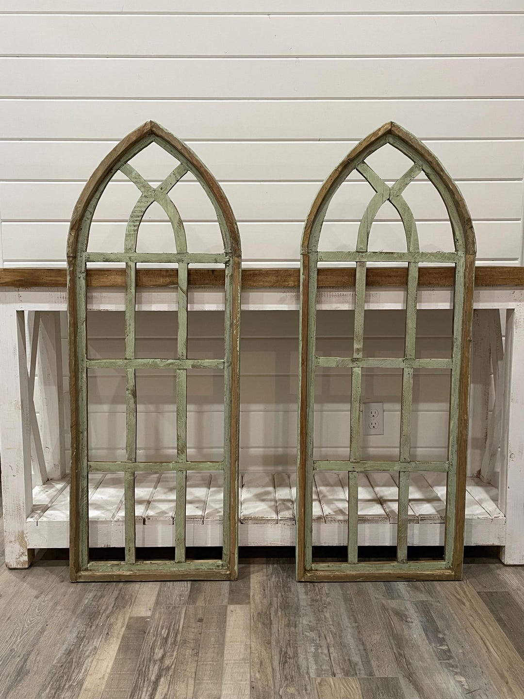 Large Rustic Farmhouse Distressed Wooden Windowpane Arch Wall Decor - Etsy