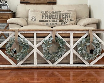 Extra Large Rustic Farmhouse Distressed Wooden Windowpane Wall Decor Including Wreaths Your Choice Of Ribbon