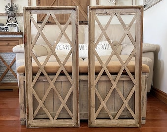 Large Rustic Farmhouse Distressed Wooden Diamond Windowpane Wall Decor