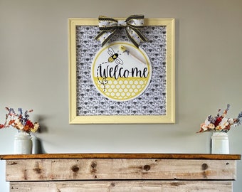 Welcome Honey Bee Rustic Farmhouse Wall Decor Sign