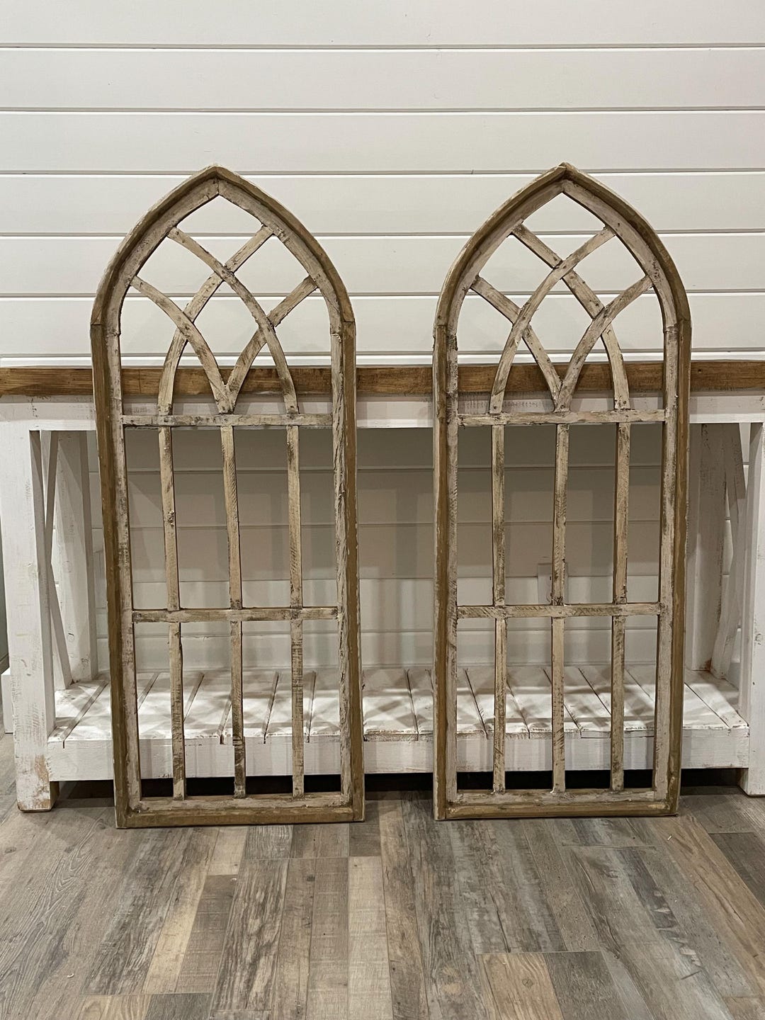 Large Rustic Farmhouse Distressed Wooden Windowpane Arch Wall Decor - Etsy