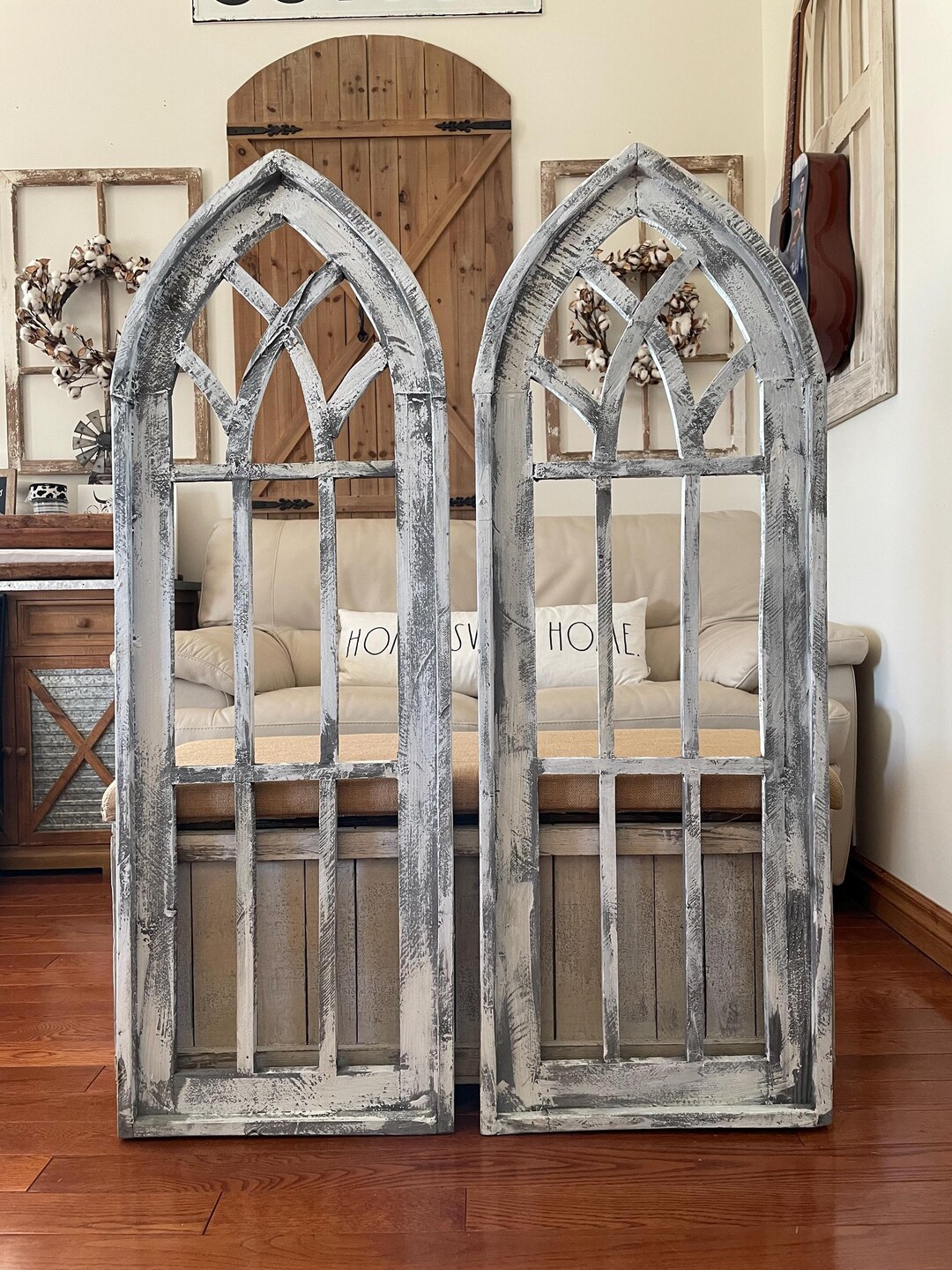 Extra Large Rustic Farmhouse French Country Wood Cathedral Arch Wall