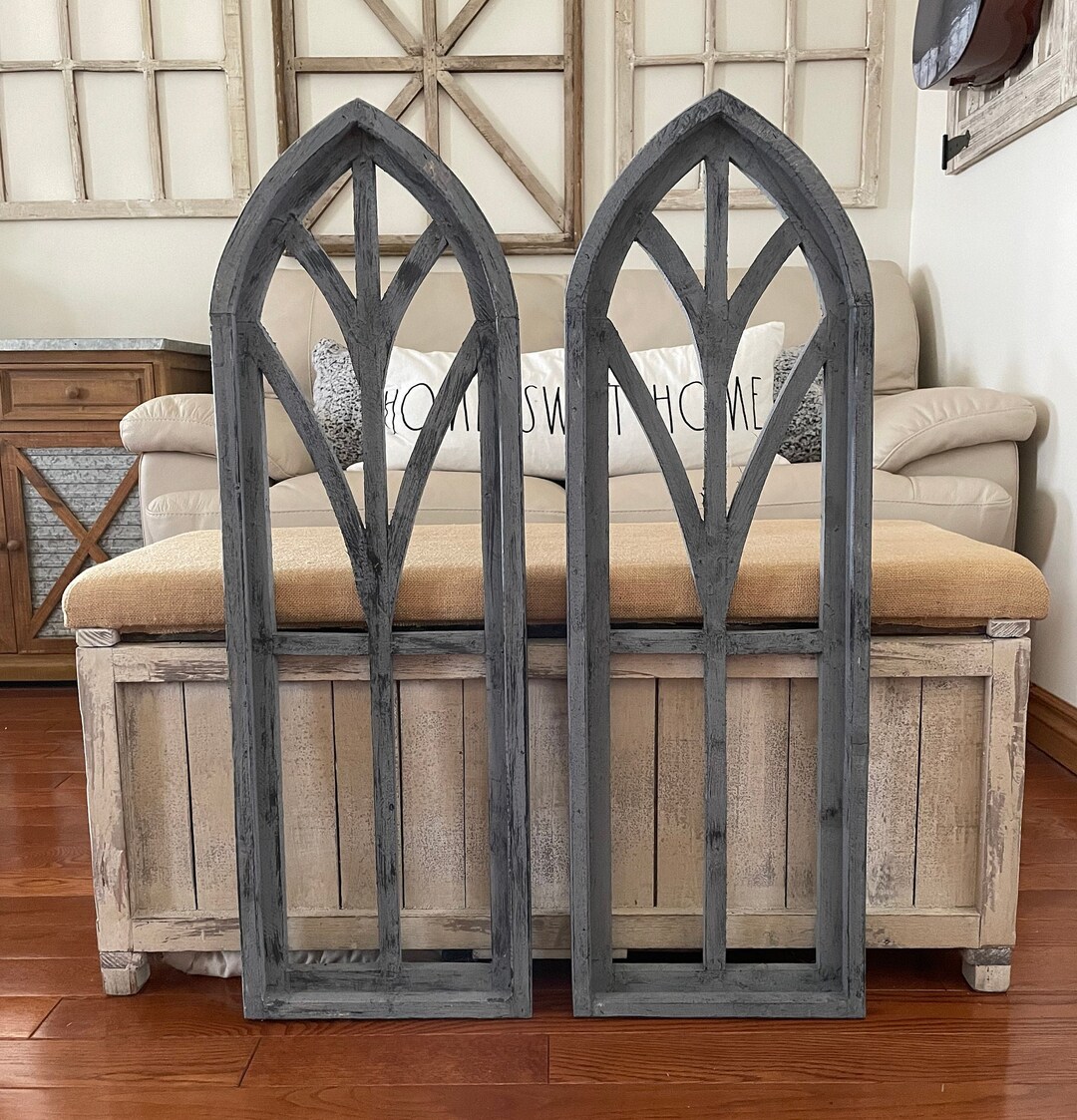 Large Modern Farmhouse Rustic Distressed Wood Cathedral Arch Wall Decor