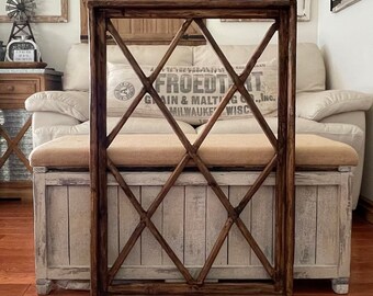 Large Rustic Farmhouse Distressed Wooden Diamond Windowpane Wall Decor