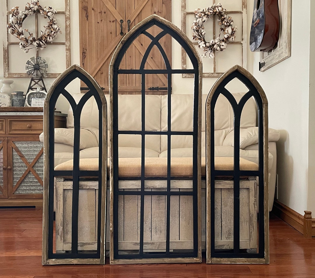 Large Rustic Farmhouse Cathedral Arch Wood Wall Decor Set of Three With