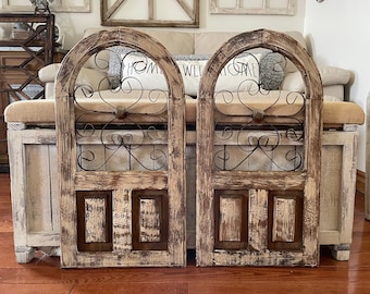 Coastal Beach Rustic Farmhouse French Country Cathedral Arch Distressed Wood And Metal Wall Decor