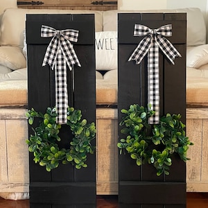 Farmhouse Wood Shutter Wall Decor Set Including Buffalo Check Wreaths