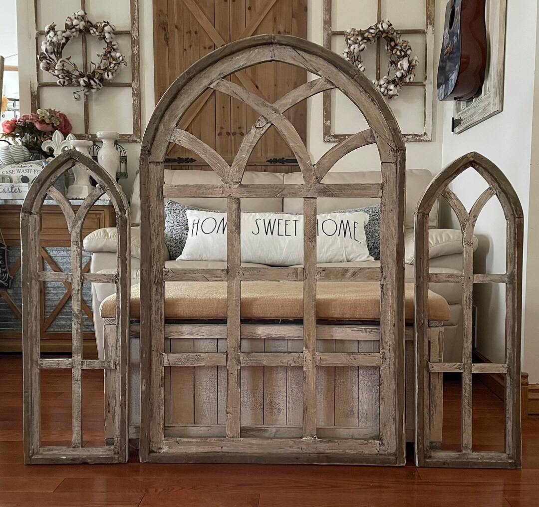 Large Rustic Farmhouse French Country Cathedral Arch Wood Wall Decor