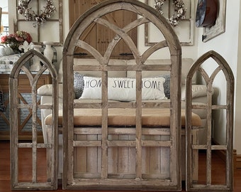 Extra Large Rustic Farmhouse French Country Cathedral Arch Wood Wall Decor Set Of Three