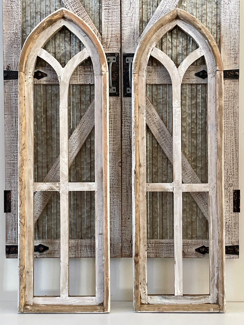 Rustic Farmhouse Cathedral Arch Wood Wall Decor Set of Two Etsy
