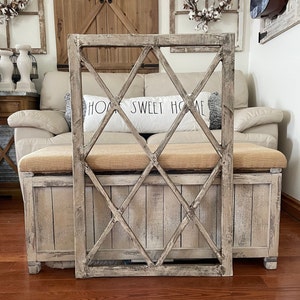 Large Rustic Farmhouse Distressed Wooden Diamond Windowpane Wall Decor