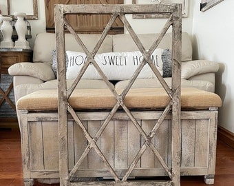 Large Rustic Farmhouse Distressed Wooden Diamond Windowpane Wall Decor