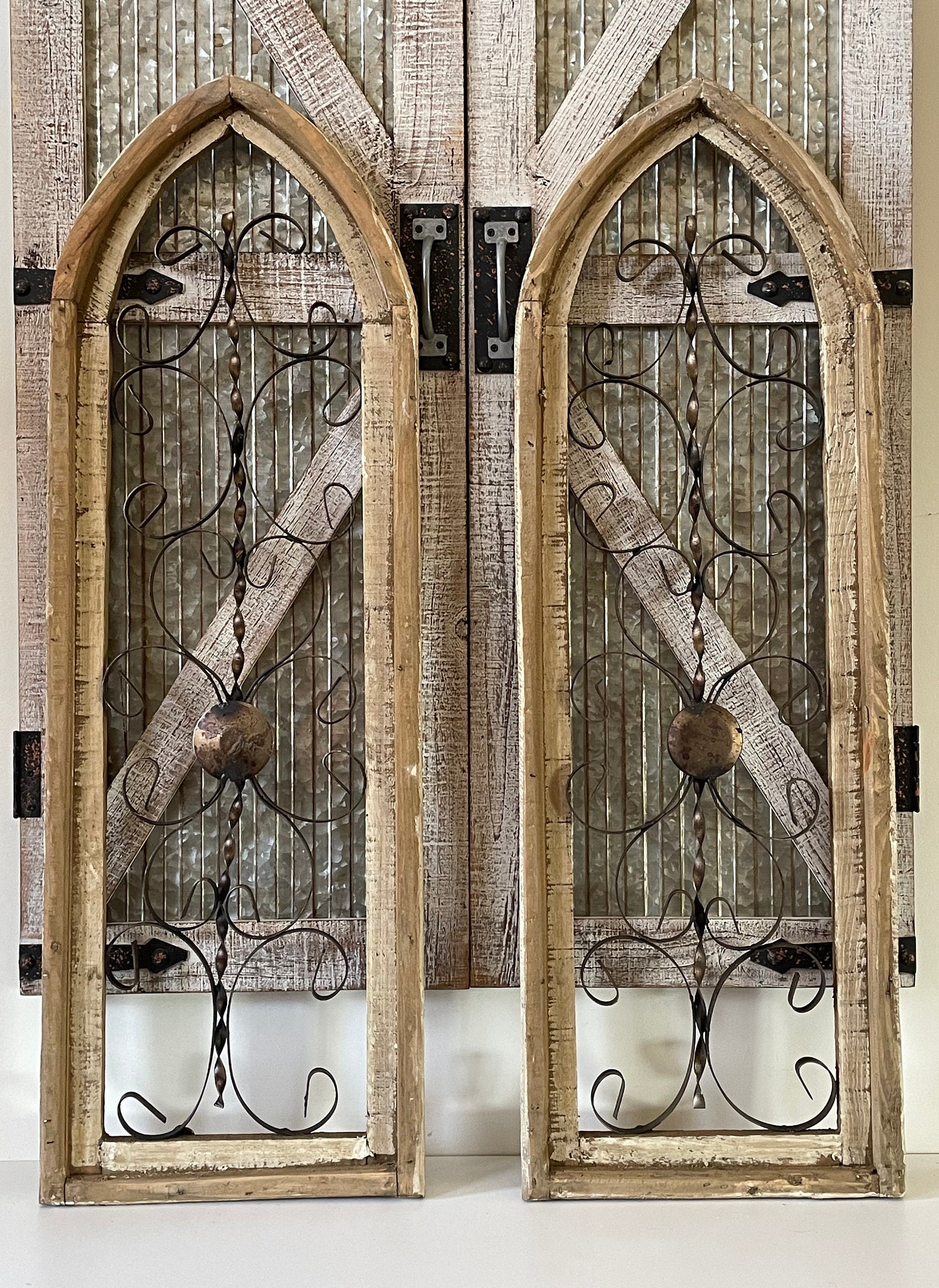 Rustic Farmhouse Cathedral Arch Wood and Metal Wall Decor - Etsy
