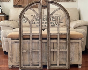 Large Rustic Boho Modern Farmhouse Cathedral Arch Wood Wall Decor Set Of Two