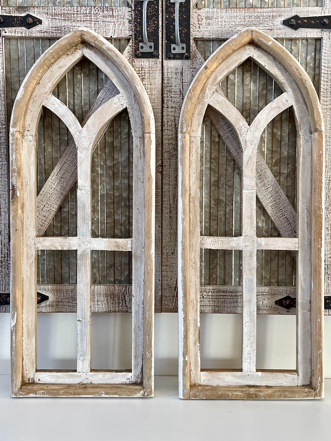 Rustic Farmhouse Cathedral Arch Wood Wall Decor Set of Two Etsy Canada