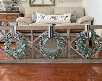 Extra Large Rustic Farmhouse Distressed Wooden Diamond Windowpane Wall Decor Including Wreaths