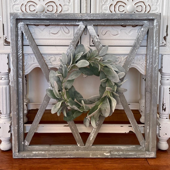 Rustic Farmhouse Distressed Wooden Diamond Windowpane Wall Etsy