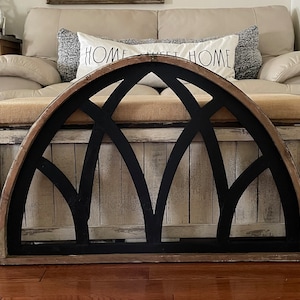 Large Rustic Farmhouse Cathedral Arch Wood Wall Decor With Black Accents
