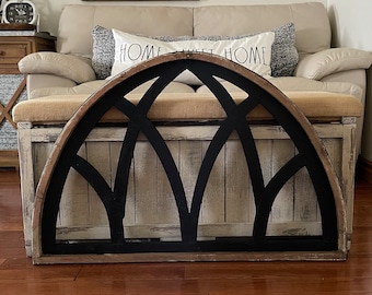 Large Rustic Farmhouse Cathedral Arch Wood Wall Decor With Black Accents