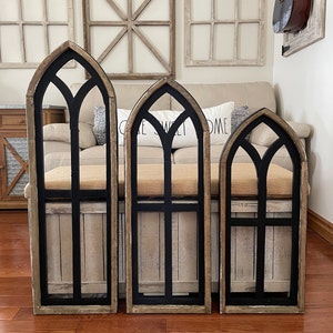 Rustic Farmhouse Cathedral Arch Wood Window Wall Decor