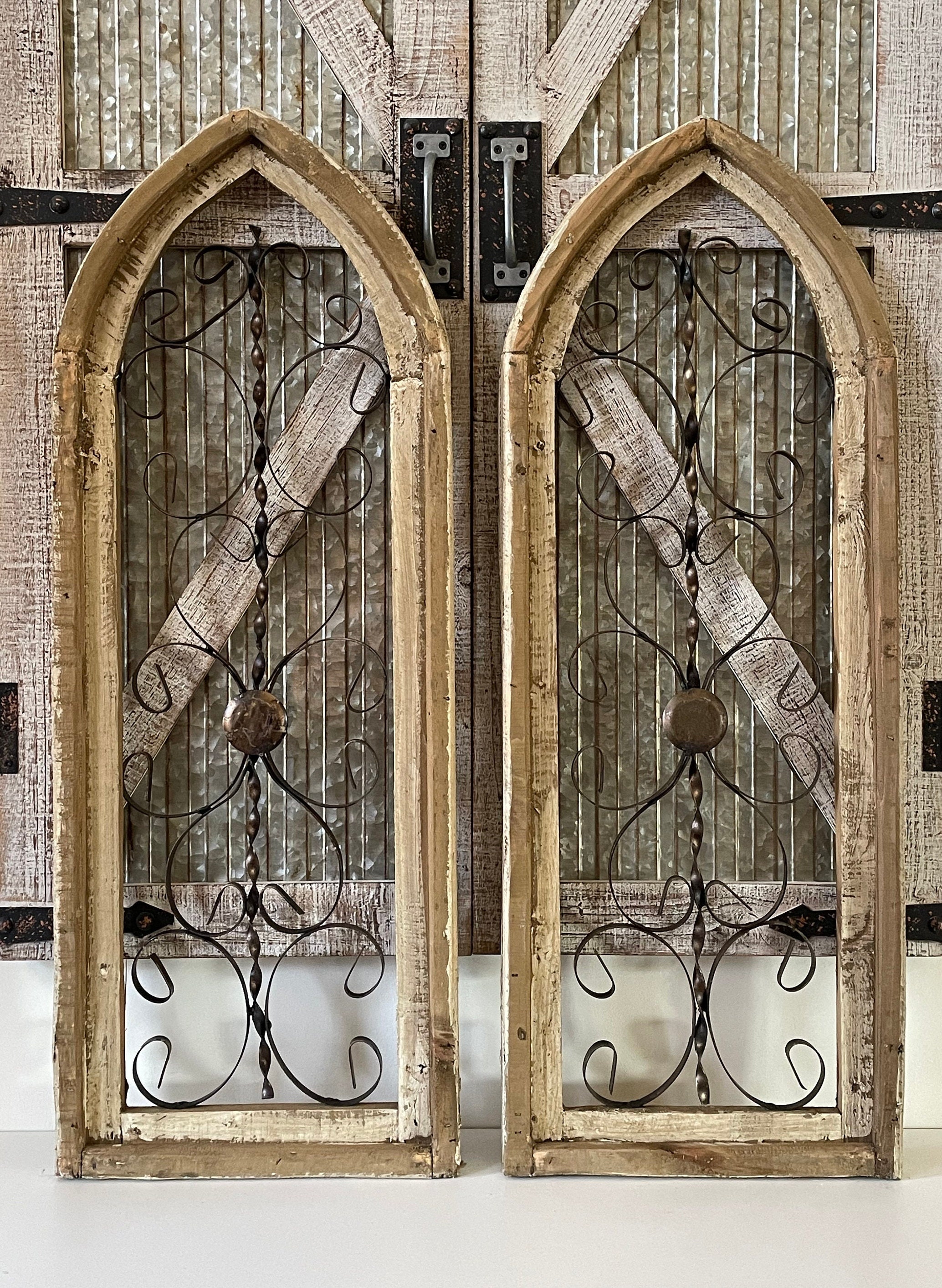 Rustic Farmhouse Cathedral Arch Wood and Metal Wall Decor - Etsy