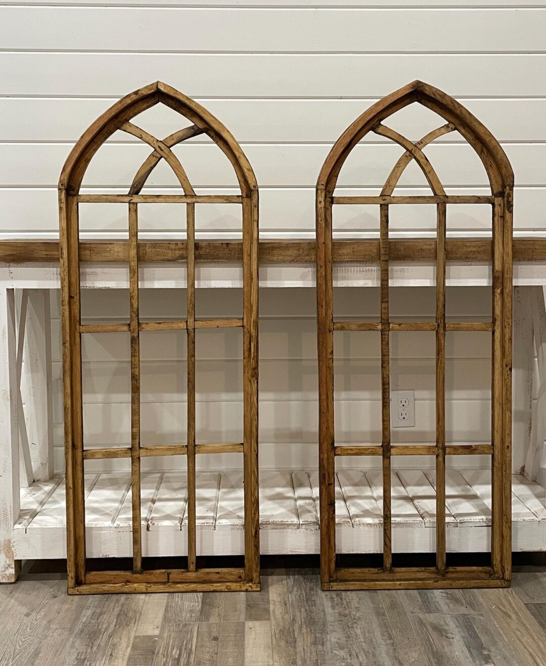 Large Rustic Farmhouse Distressed Wooden Windowpane Arch Wall Decor - Etsy