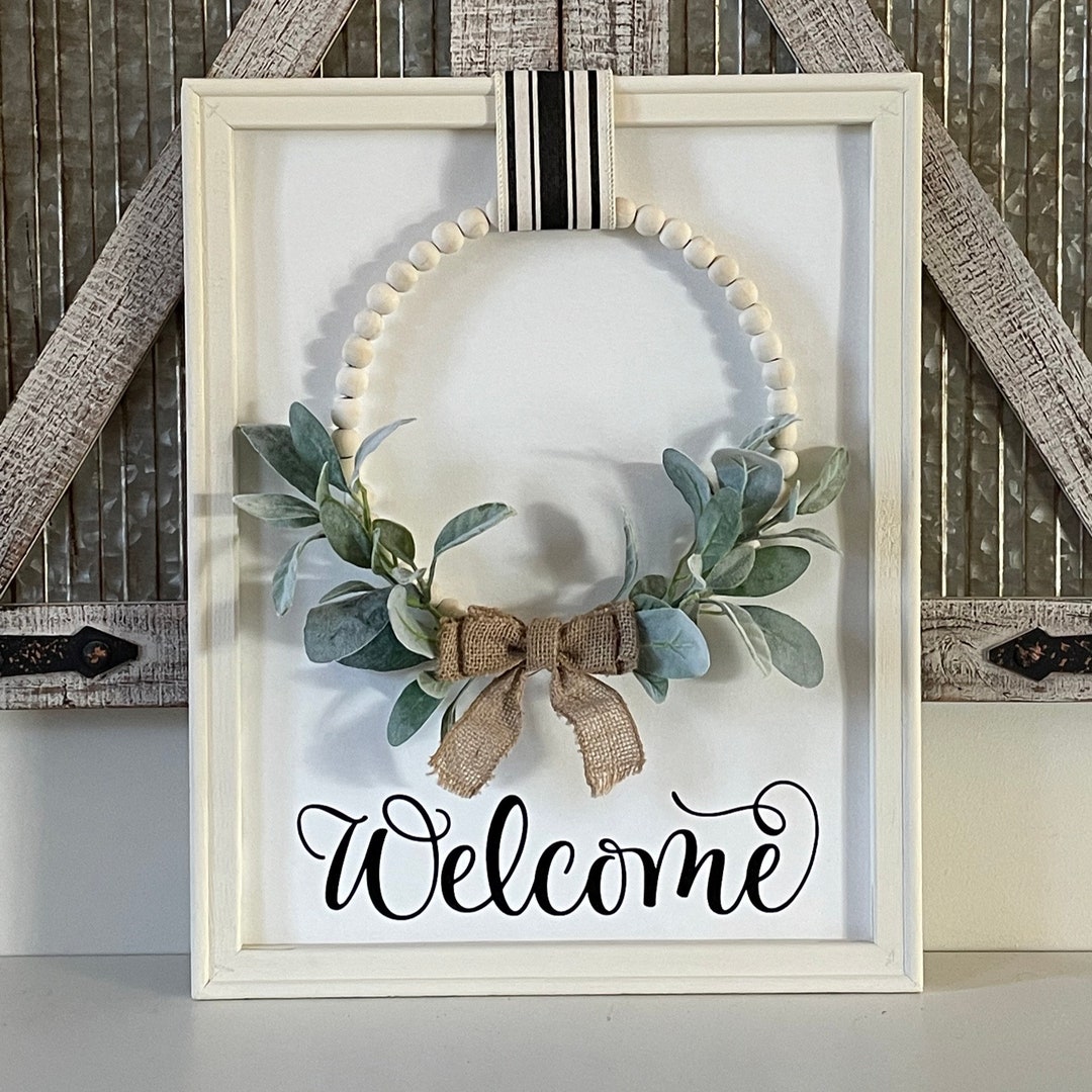 French Country Farmhouse Welcome Wall Decor Sign Including Lambs Ear ...