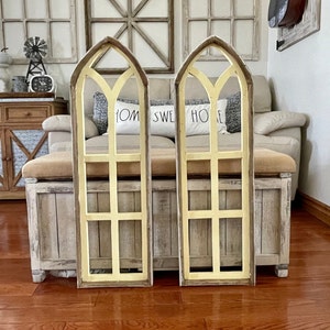 Décoration murale arche de cathédrale en bois, jaune vieilli, plage côtière, campagne française