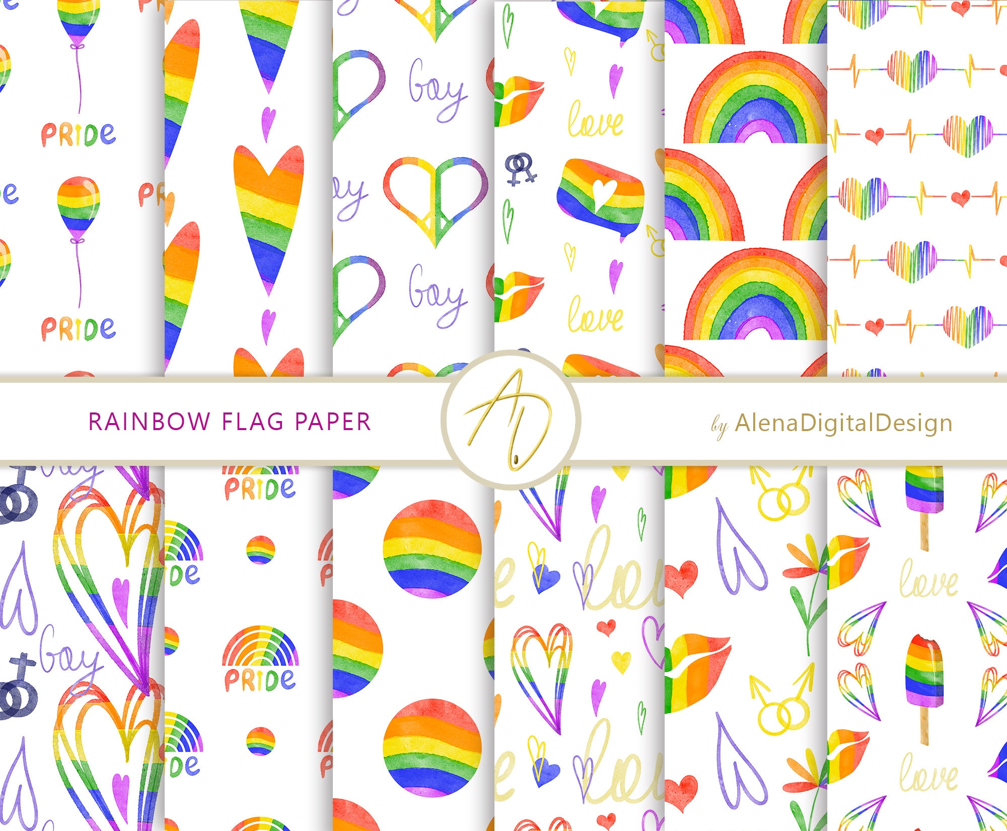 Pride LGBT Digital Paper, Clipart LGBT, Seamless Patterns Png Gay Pride ...