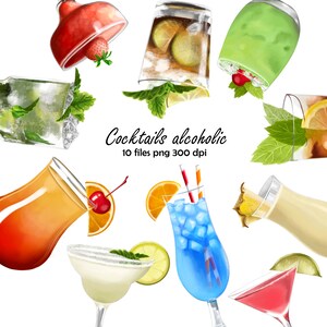 Clipart di realismo del cocktail, carta del barista, menu del bar, illustrazione realistica della bevanda