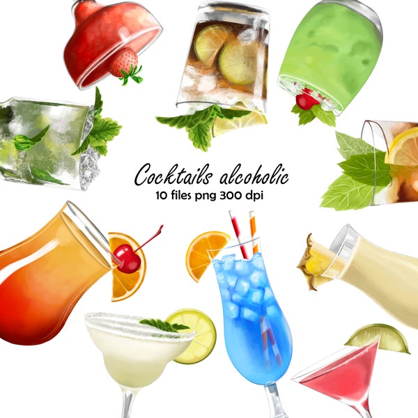 Cocktail realisme clipart, barmankaart, barmenu, realistische afbeelding van het drankje