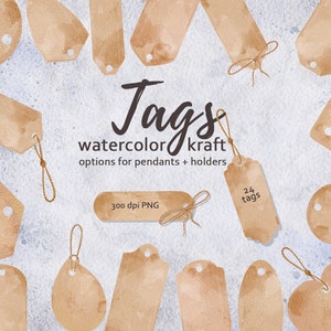 Etiquetas de acuarela Kraft, conjunto de etiquetas de imágenes prediseñadas, etiquetas, scrapbooking, etiquetas digitales, imágenes prediseñadas de acuarela. Etiquetas para regalos y obsequios PNG